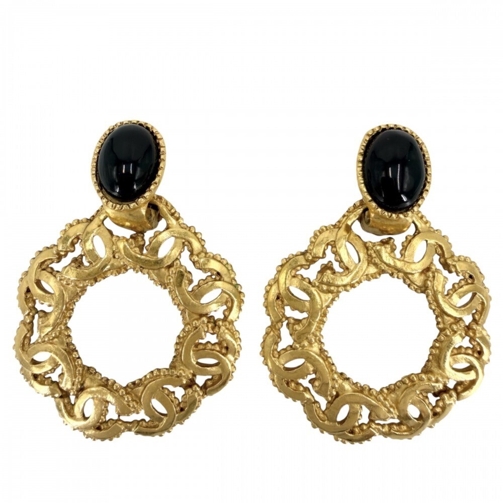 CHANEL Vintage Black Logo Earrings